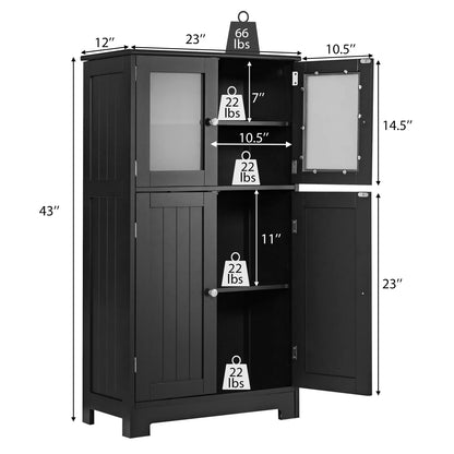 Costway Bathroom Floor Storage Cabinet Kitchen Cupboard w/Doors&Adjustable Shelf Black