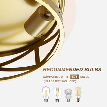Gold Flush Mount Ceiling Light Fixture, 3-Lights Hallway Ceiling Lighting, Farmhouse Ceiling Mount Lights for Kitchen Entryway Bathroom - 2 Pack