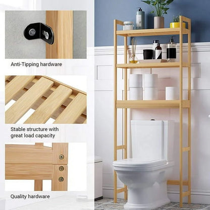 SONGMICS 3-Tier Over The Toilet Storage Bamboo Over Toilet Shelf Bathroom Storage Organizer with Adjustable Shelf Natural