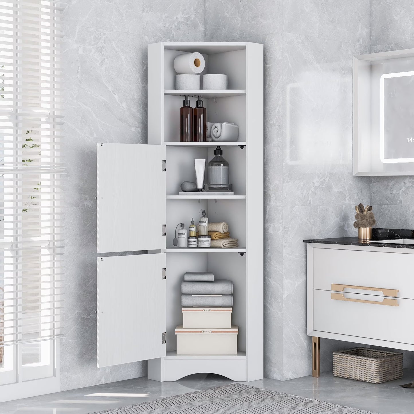 Harper & Bright Designs Bathroom Corner Cabinet Tall Bathroom Storage Floor Cabinet Freestanding Storage Cabinet with Doors and Adjustable Shelves, Gray