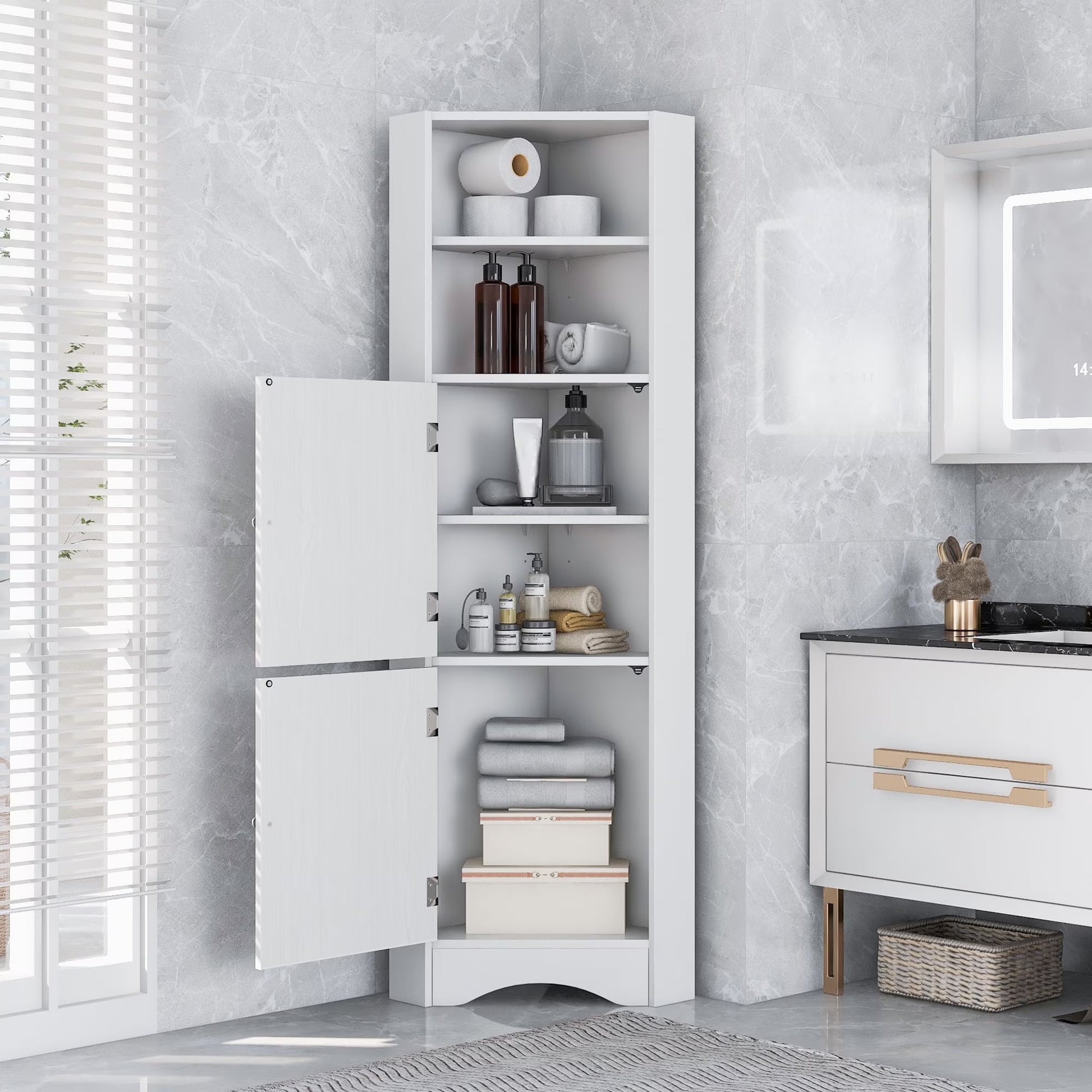 Harper & Bright Designs Bathroom Corner Cabinet Tall Bathroom Storage Floor Cabinet Freestanding Storage Cabinet with Doors and Adjustable Shelves, Gray