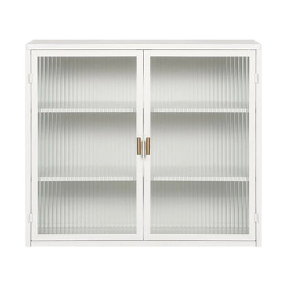 Hassch Wall Mounted Kitchen Pantry Sideboard with 2 Glass Doors, Metal Storage Cabinet Dining Cupboard for Bathroom Kitchen Living Room Dining Room, 27.56"L x 9.06"W x 23.62"H, White