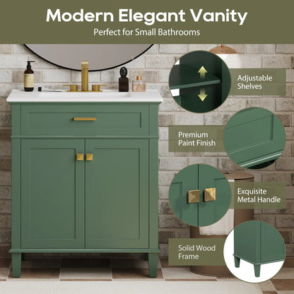 Harper & Bright Designs 30" Bathroom Vanity Combo with Ceramic Sink, Bathroom Vanity Cabinet with Soft Close Doors and Adjustable Shelves, Green