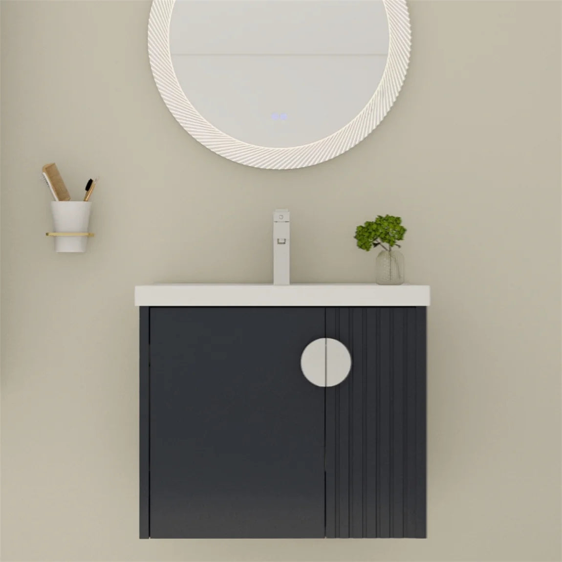 Bathroom Vanity with Dual-door Design, 24 Inch Bathroom Vanity Sink with Soft Close Door and Metal Handles, Bathroom Vanity with Sink for Small Bathroom Apartment, Black