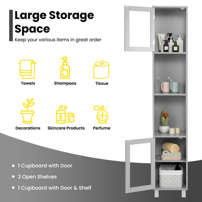 Costway 71'' Tall Tower Bathroom Storage Cabinet Organizer Display Shelves Bedroom Grey