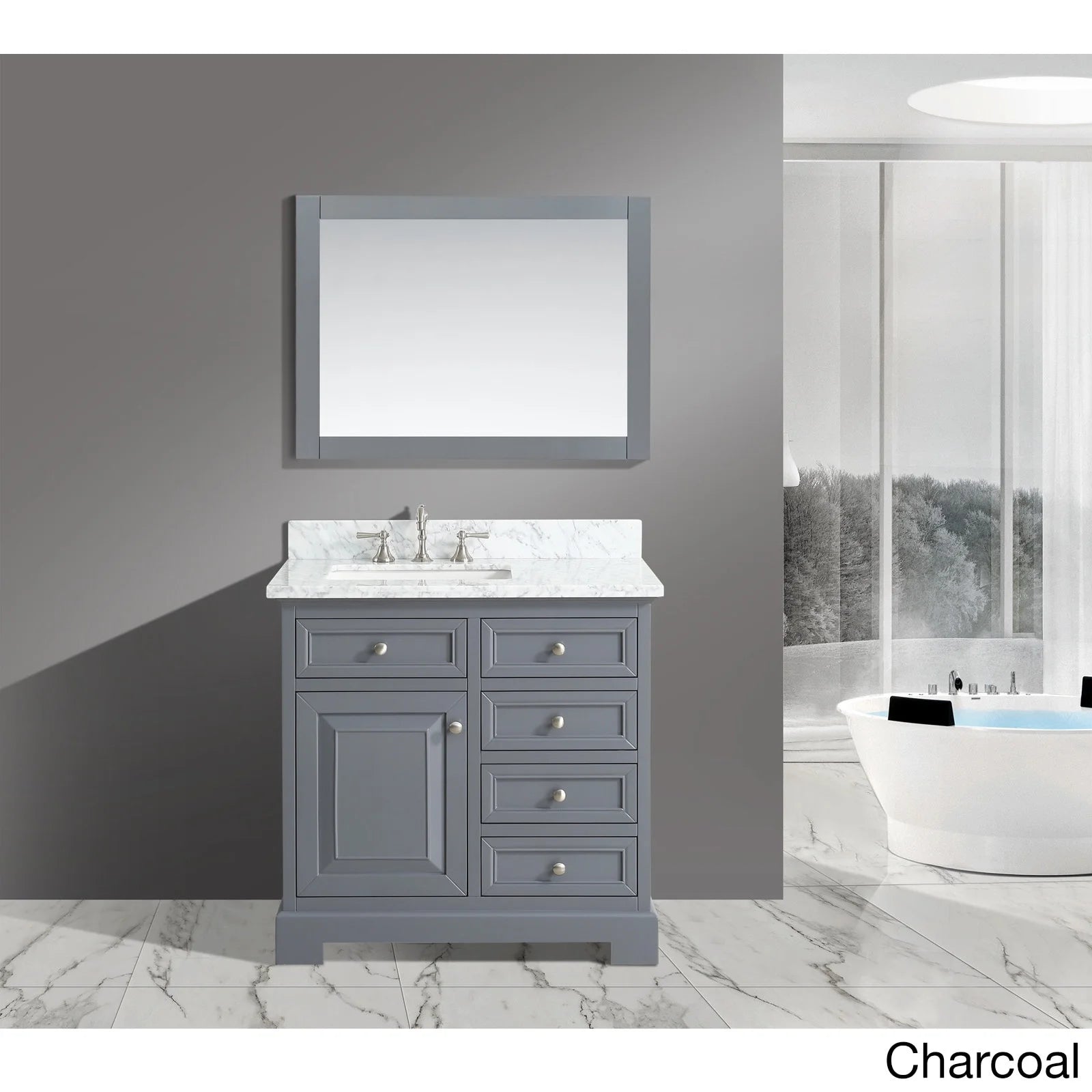 Urban Furnishings Rochelle White Italian Carrara Marble and Grey Wood 36-inch Bathroom Sink Vanity Set Distressed Grey