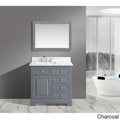 Urban Furnishings Rochelle White Italian Carrara Marble and Grey Wood 36-inch Bathroom Sink Vanity Set Distressed Grey