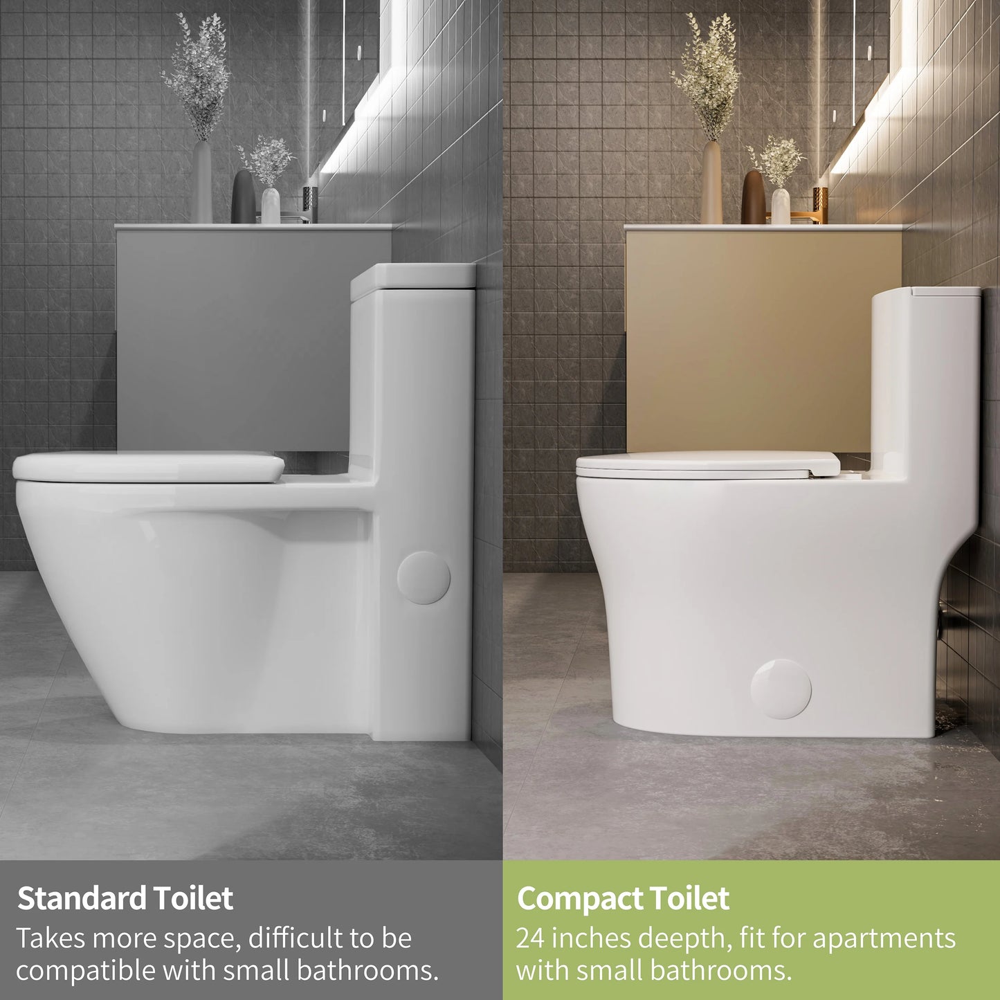 Casta Diva Round Toilet White 1-Piece Toilet for Small Bathrooms, Power Dual Flush and MAP 1000g (Seat Included), 12'' Rough-in