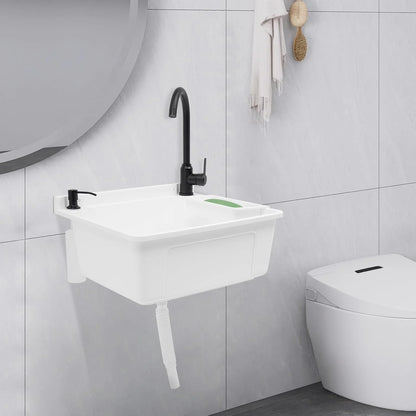 Wall-Mounted Utility Sink Tub Kit with Aluminum Alloy Faucet and Soap Box,Black Anti-clogging Laundry Sink for Bathrooms, Sundry Rooms, Garages(White)
