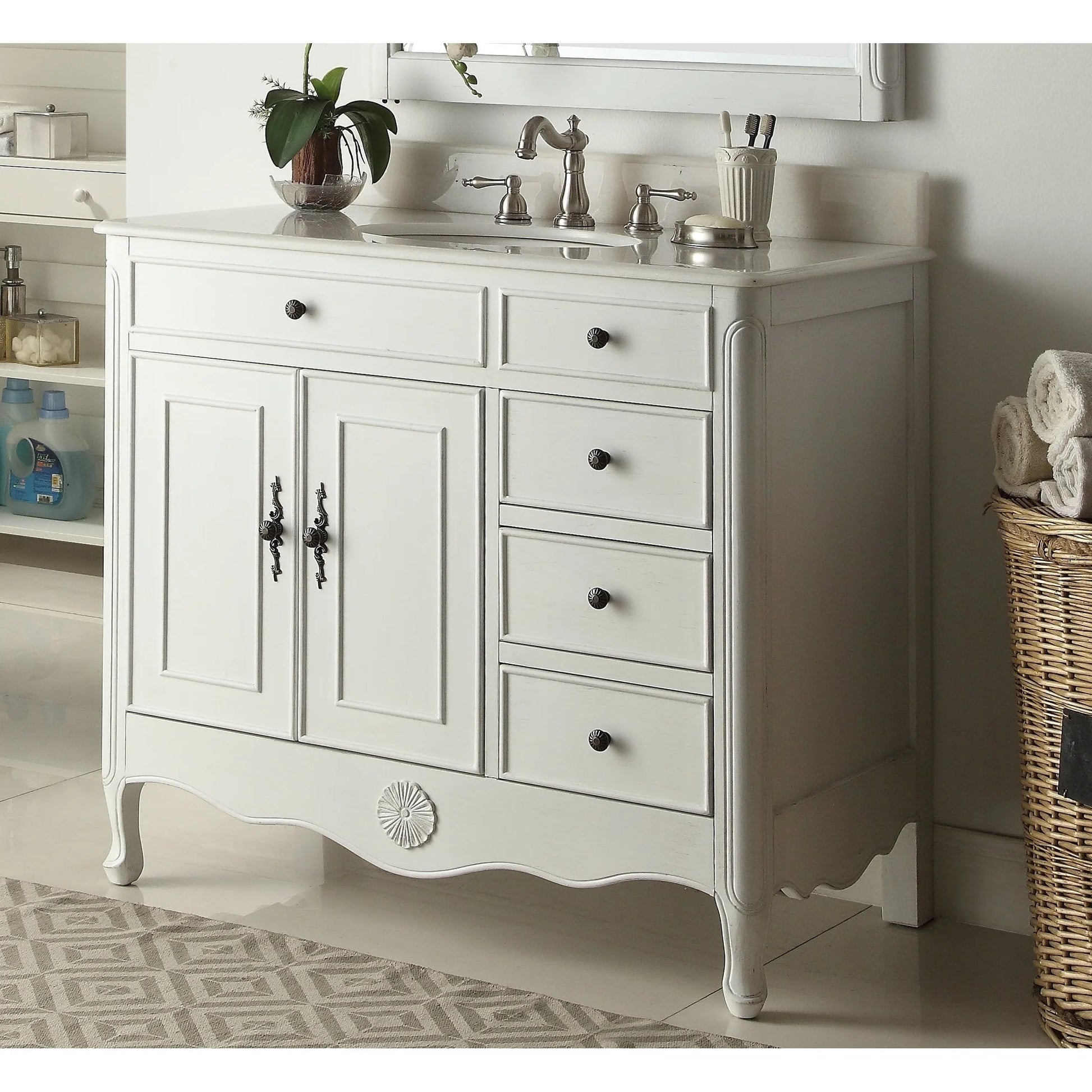 Chans Furniture 38" Daleville Bathroom Sink Vanity with MIR/BS - Antiqued White