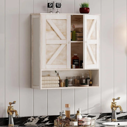 Bathroom Cabinet Wall Mounted with 2 Door Adjustable Shelves Bamboo Bathroom Wall Cabinet Over The Toilet Storage Medicine Cabinets for Kitchen Laundry Room