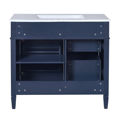 EUROCO 36'' Bathroom Vanity with Sink, Modern Bathroom Storage Cabinet with 2 Drawers and a Tip-out Drawer, Freestanding Bathroom Dresser, Blue
