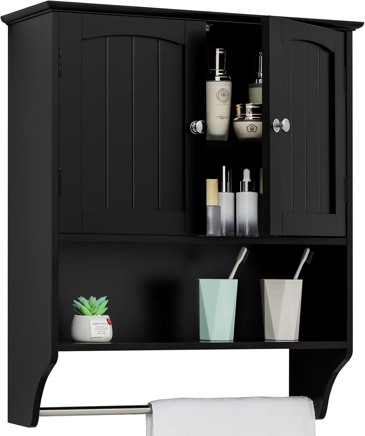 Bathroom Wall Cabinet with Adjustable Shelf & Doors, Over The Toilet Storage Cabinet, Medicine Cabinet for Bathroom, Laundry Room, Kitchen, Black