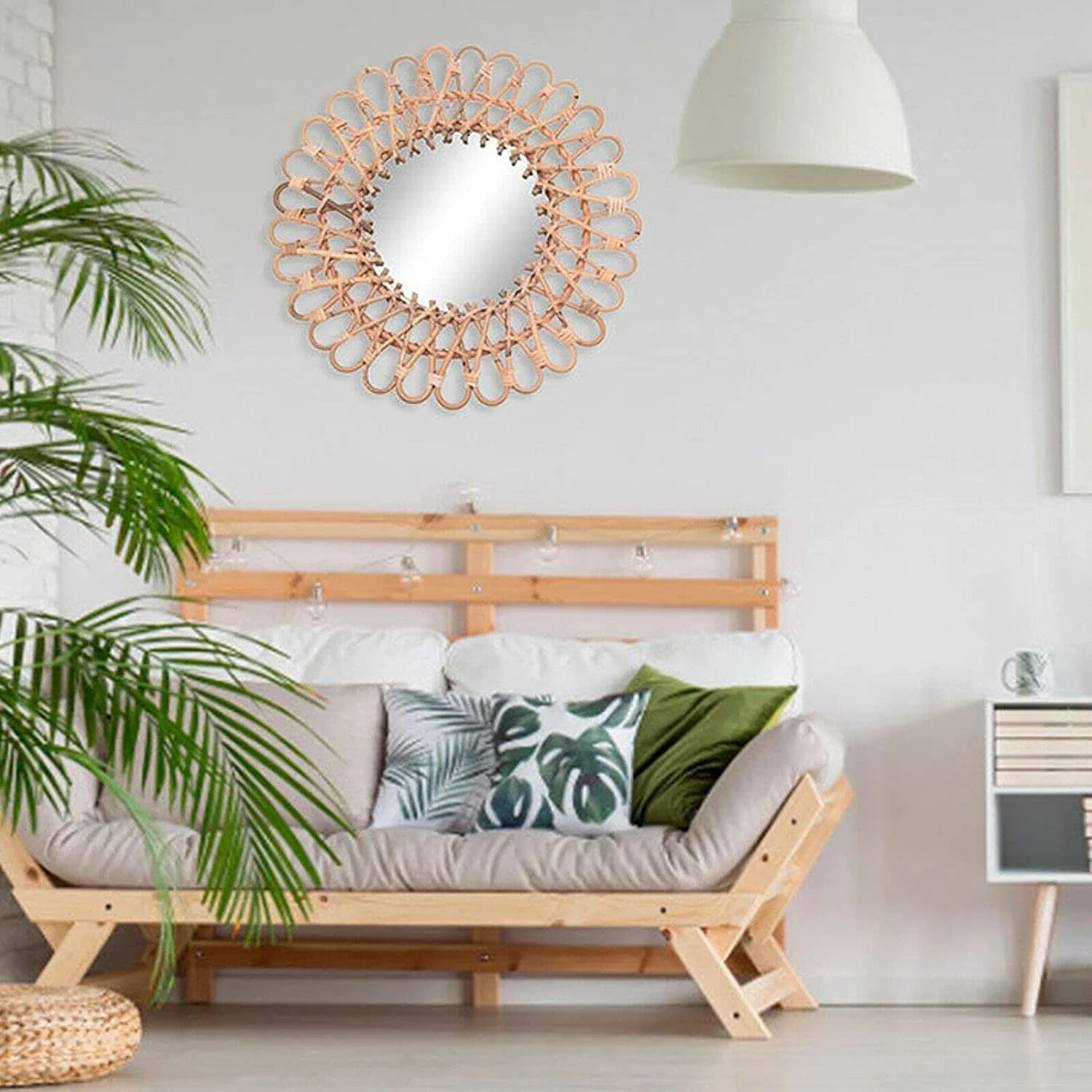 Miumaeov Rattan Wall Mirror Sunflower Round Wall Mirro for Living Room and Bathroom Decor Diameter 40cm/15.75"
