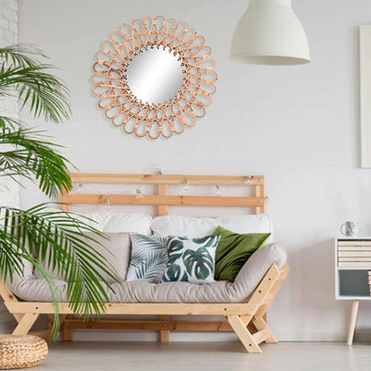 Miumaeov Rattan Wall Mirror Sunflower Round Wall Mirro for Living Room and Bathroom Decor Diameter 40cm/15.75"