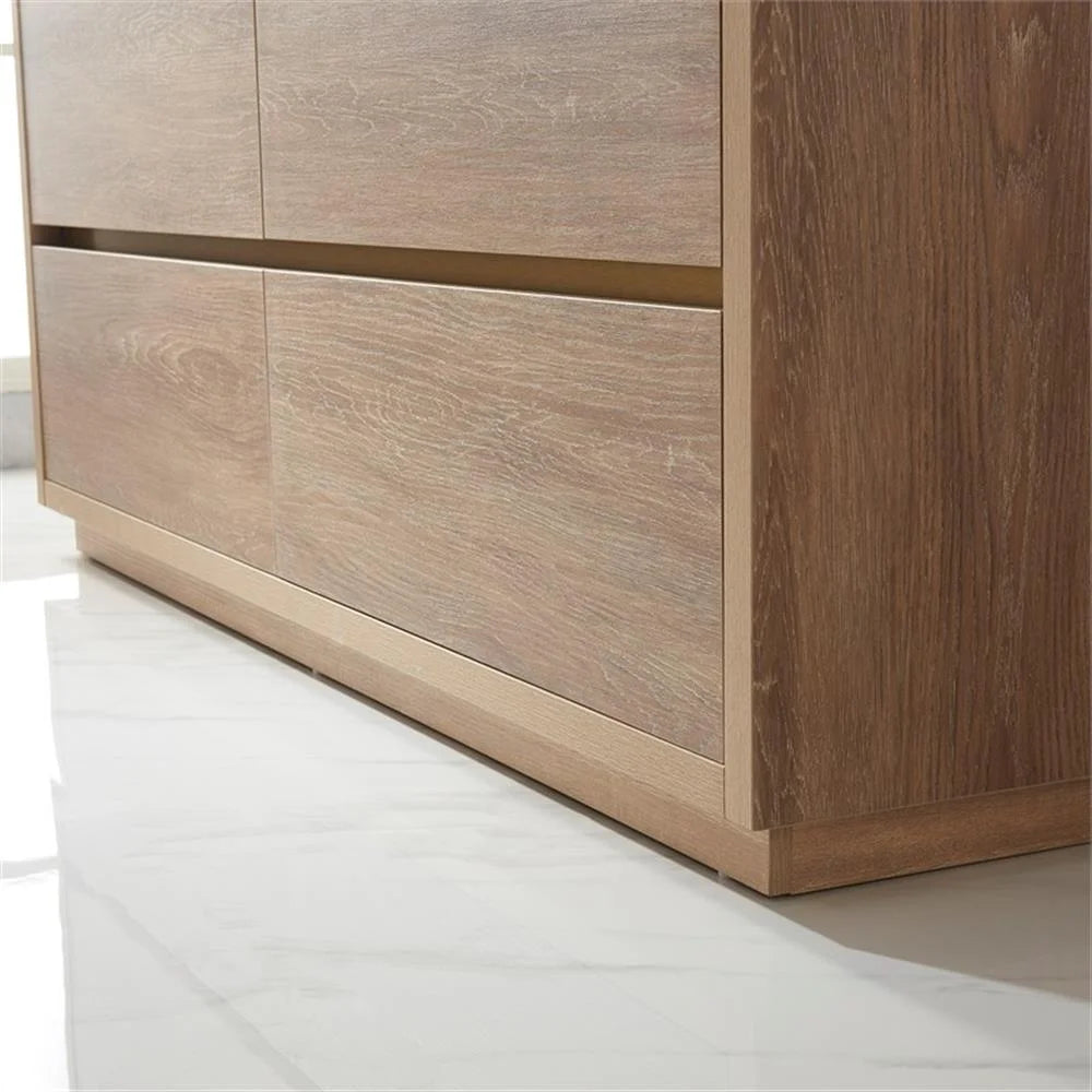 Huesca 72" Double Sink Bathroom Vanity Natural Oak Wood White Top No Mirror