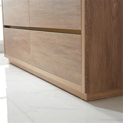 Huesca 72" Double Sink Bathroom Vanity Natural Oak Wood White Top No Mirror