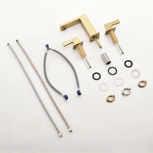 sumerain Brushed Gold 8 Inch Widespread Bathroom Faucet 2 Handle Lavatory Faucet Solid Brass, with Quick Connect Hose