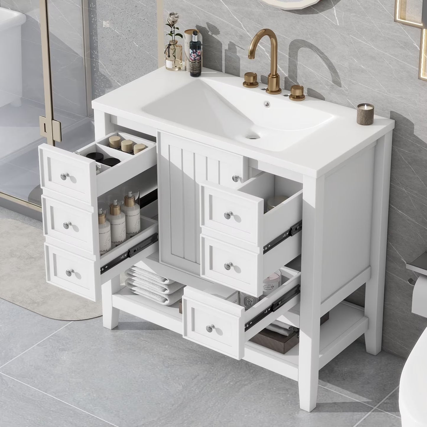 Harper & Bright Designs 30" White Bathroom Vanity with Single Sink, Bathroom Combo Cabinet Undermount Sink with 2 Doors and a Drawer, Soft Closing, Multifunctional Storage, Solid Wood Frame