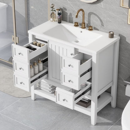 Harper & Bright Designs 30" White Bathroom Vanity with Single Sink, Bathroom Combo Cabinet Undermount Sink with 2 Doors and a Drawer, Soft Closing, Multifunctional Storage, Solid Wood Frame