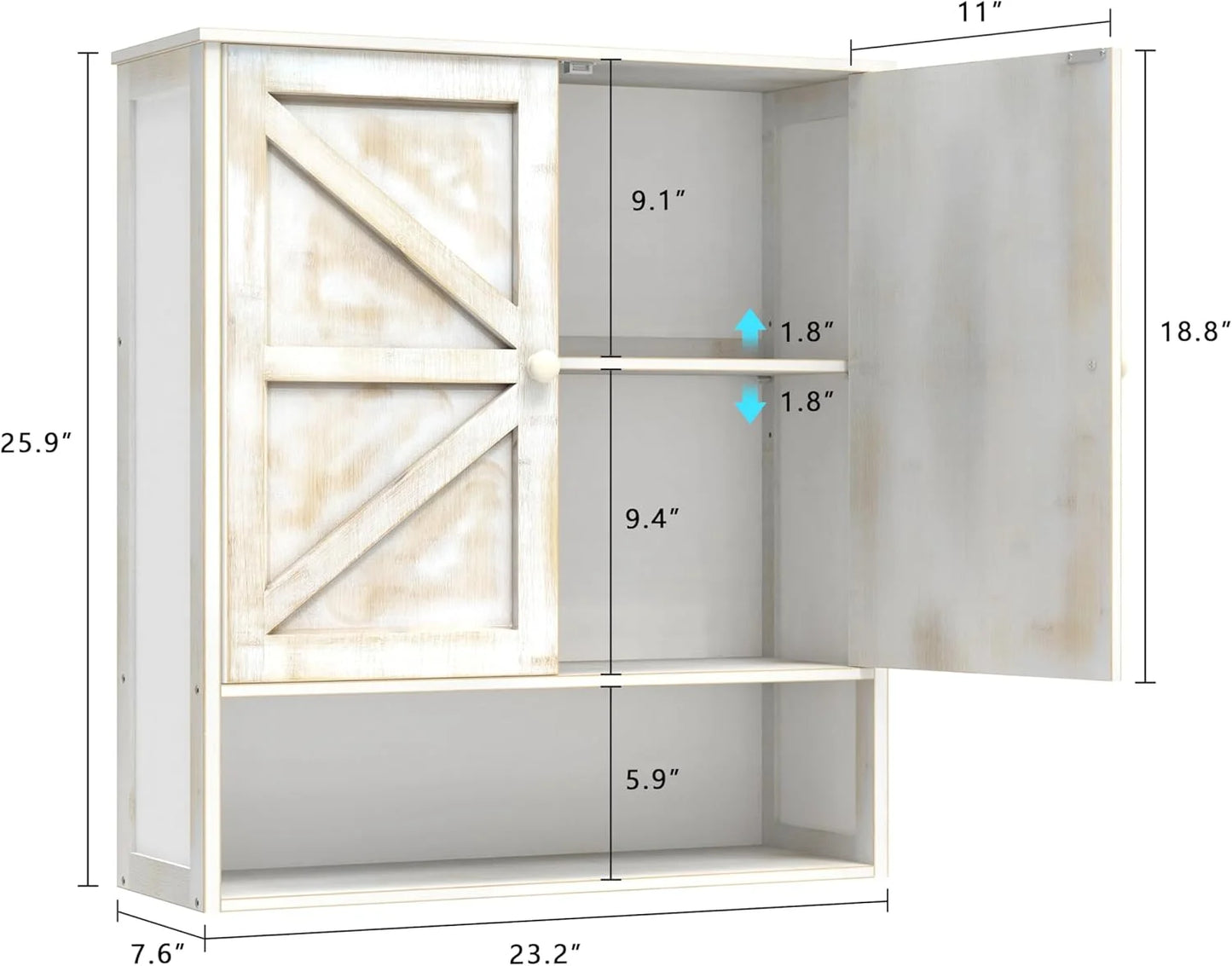 Bathroom Cabinet Wall Mounted with 2 Door Adjustable Shelves Bamboo Bathroom Wall Cabinet Over The Toilet Storage Medicine Cabinets for Kitchen Laundry Room