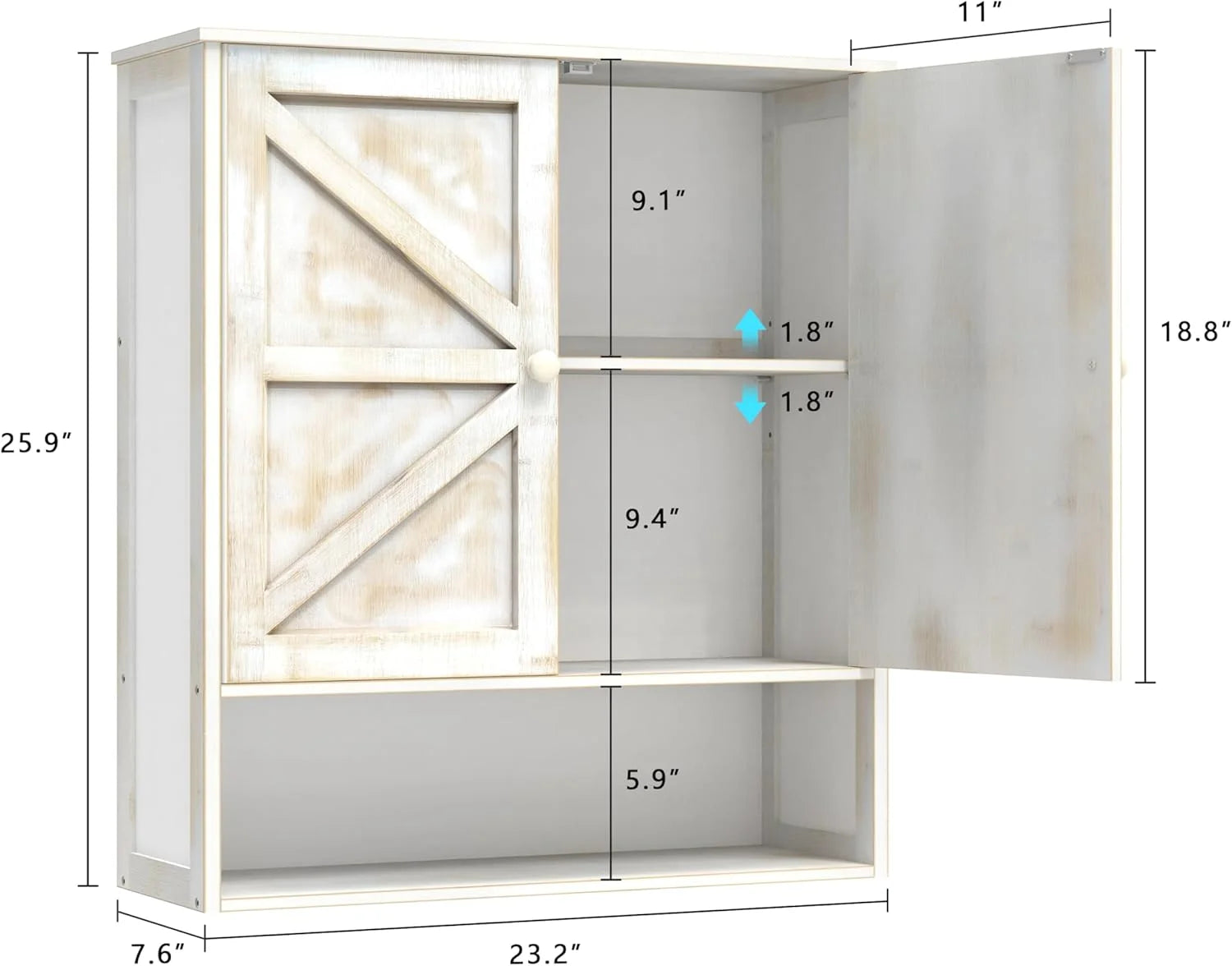 Bathroom Cabinet Wall Mounted with 2 Door Adjustable Shelves Bamboo Bathroom Wall Cabinet Over The Toilet Storage Medicine Cabinets for Kitchen Laundry Room