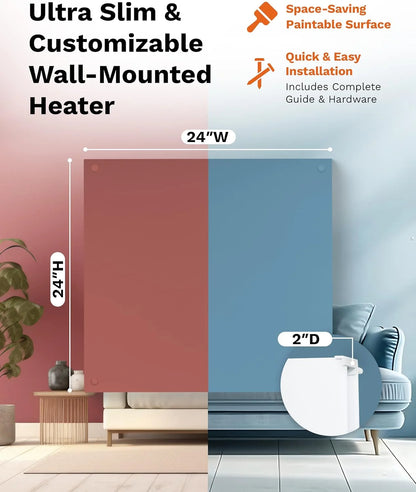 Amaze Heaters Dual Smart 400W Energy Efficient Space Heater w/Heat Guard & Wall Mount Kit - 24��x24�� Paintable & Silent Indoor Electric Heater - For Up to 160 sq ft Rooms Such as Bedroom & Bathroom