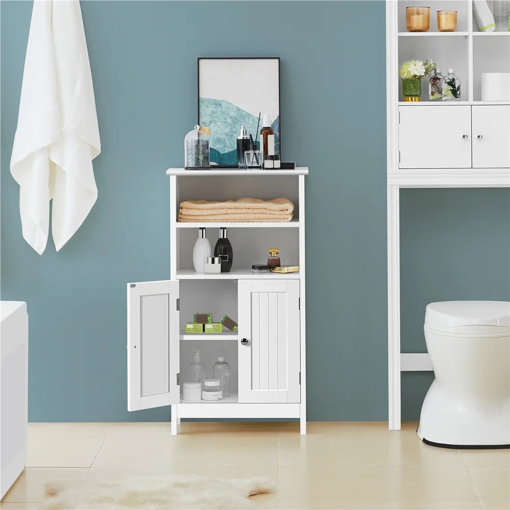 Yaheetech 5-Tier Bathroom Floor Cabinet with Double Door and Adjustable Shelf, White
