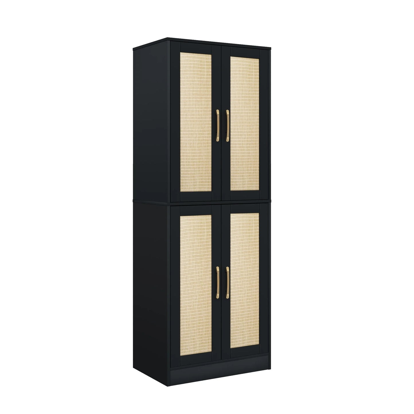 BOCVKENN Storage Cabinet - Kitchen Pantry Cabinet, Tall Pantry Storage Cabinet Freestanding with 4 Rattan Doors and Adjustable Shelves, Cupboard Cabinet for Dining Living Room, Laundry, Bathroom