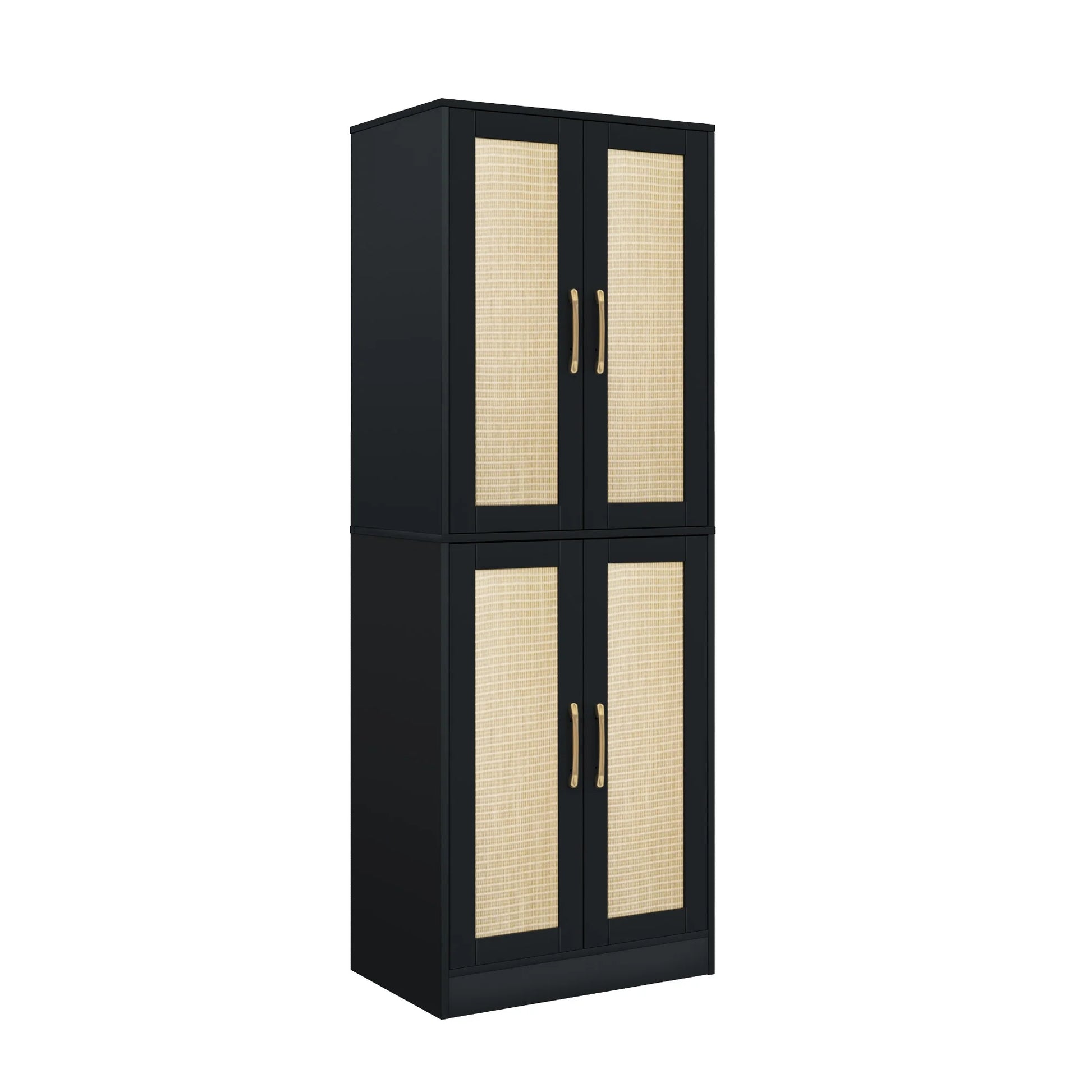BOCVKENN Storage Cabinet - Kitchen Pantry Cabinet, Tall Pantry Storage Cabinet Freestanding with 4 Rattan Doors and Adjustable Shelves, Cupboard Cabinet for Dining Living Room, Laundry, Bathroom