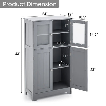 Topbuy Bathroom Storage Cabinet Freestanding Storage Cabinet w/ 4 Doors Wooden Kitchen Cupboard w/ Adjustable Shelf