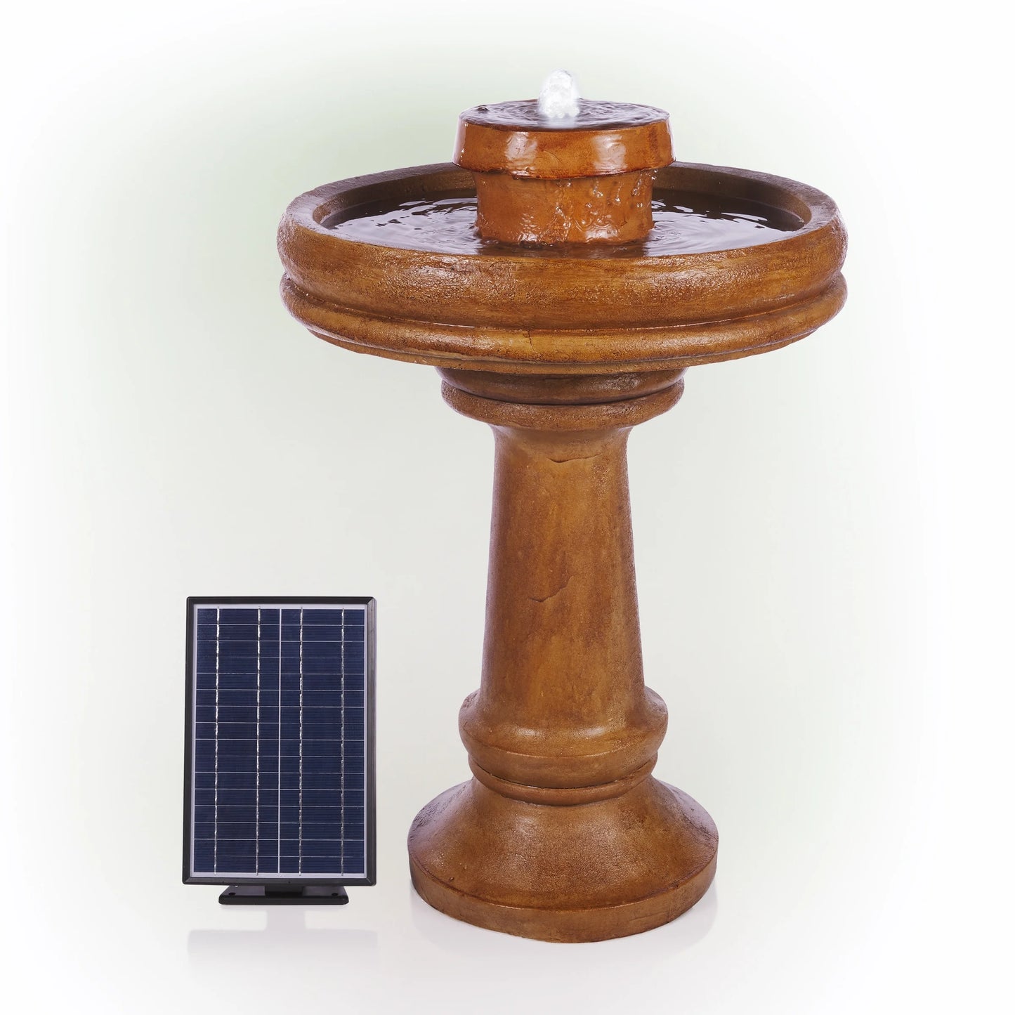Alpine Corporation 29" Outdoor Birdbath Fountain with LED Lights Classic Pedestal Solar-Powered Garden Water Feature, Brown
