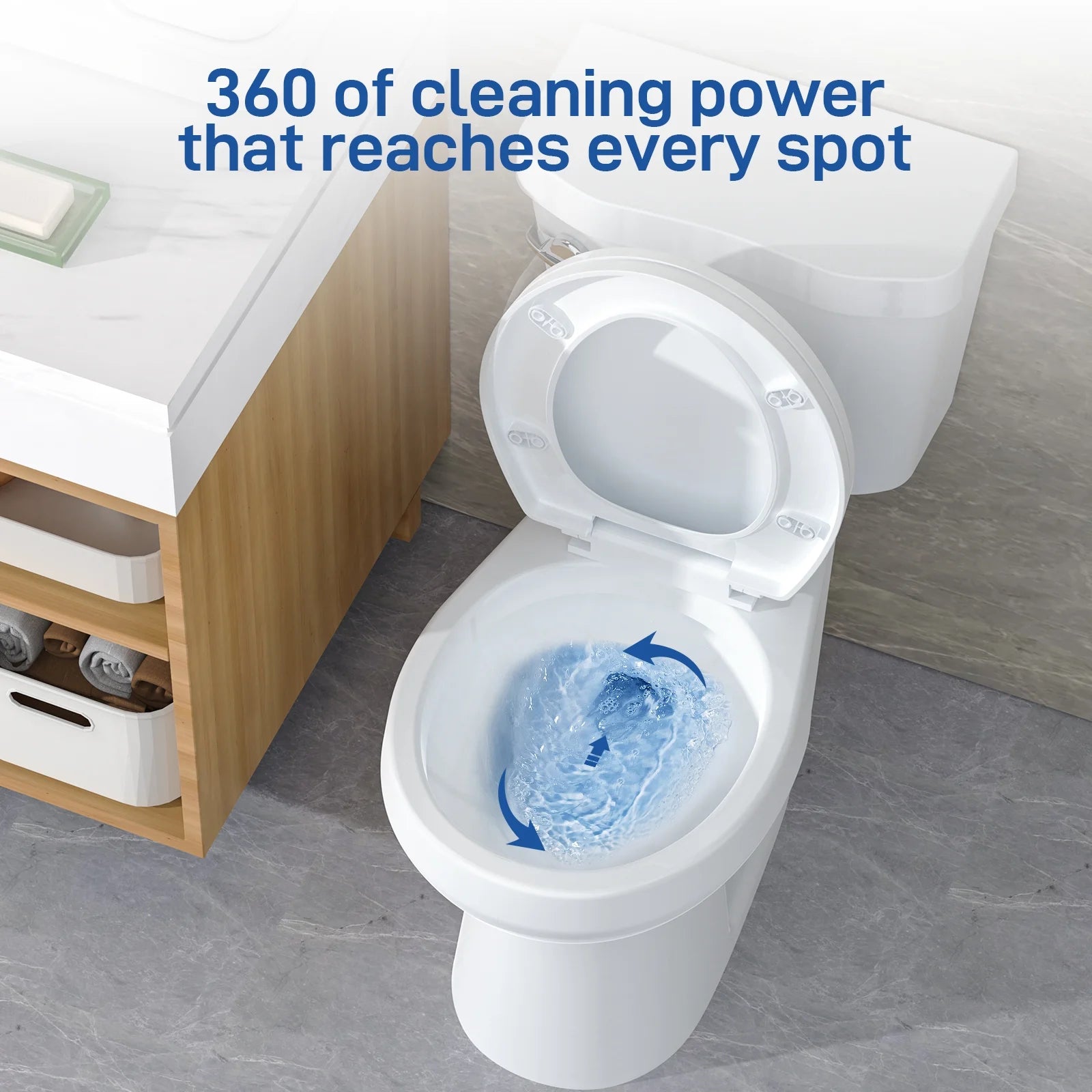 Two Piece Toilet, Elongated ADA 17" Height, Side Press Flush Split Toilet with Under-Locking Lid, Toilets for Bathrooms Comfort, Powerful Flushing American Standard Toilet, White