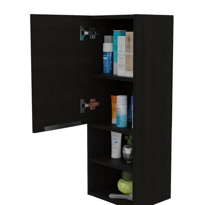 Particle Board Medicine Cabinet with 1 Doors and 2 Semi-open Shelves, Wall Cabinet for Bedroom,Living Room and Bathroom, Black
