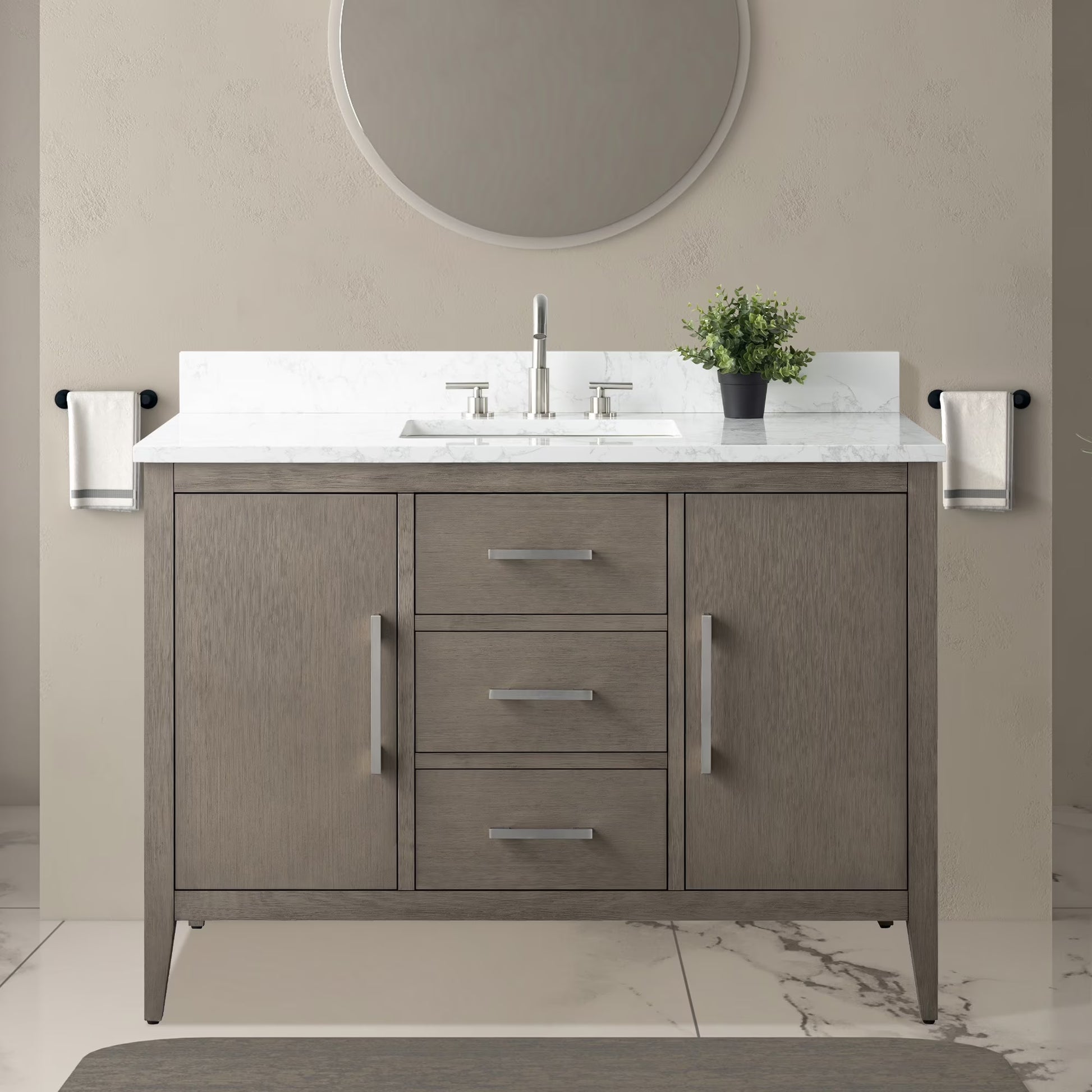 Vanity Art 48" Single Sink Bathroom Vanity Cabinet with Ceramic Countertop