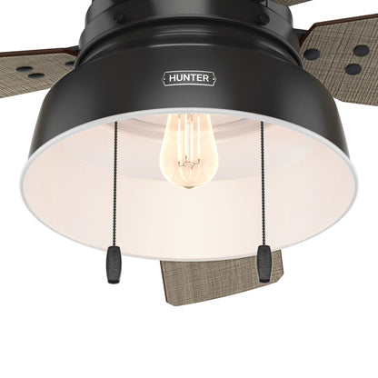 Hunter - Mill Valley Indoor/Outdoor Low Profile Ceiling Fan With Light, 52-inch, Matte Black, Rustic-style, 3-speed WhisperWind Motor, 59310, for porches, patios, sunrooms, bathrooms