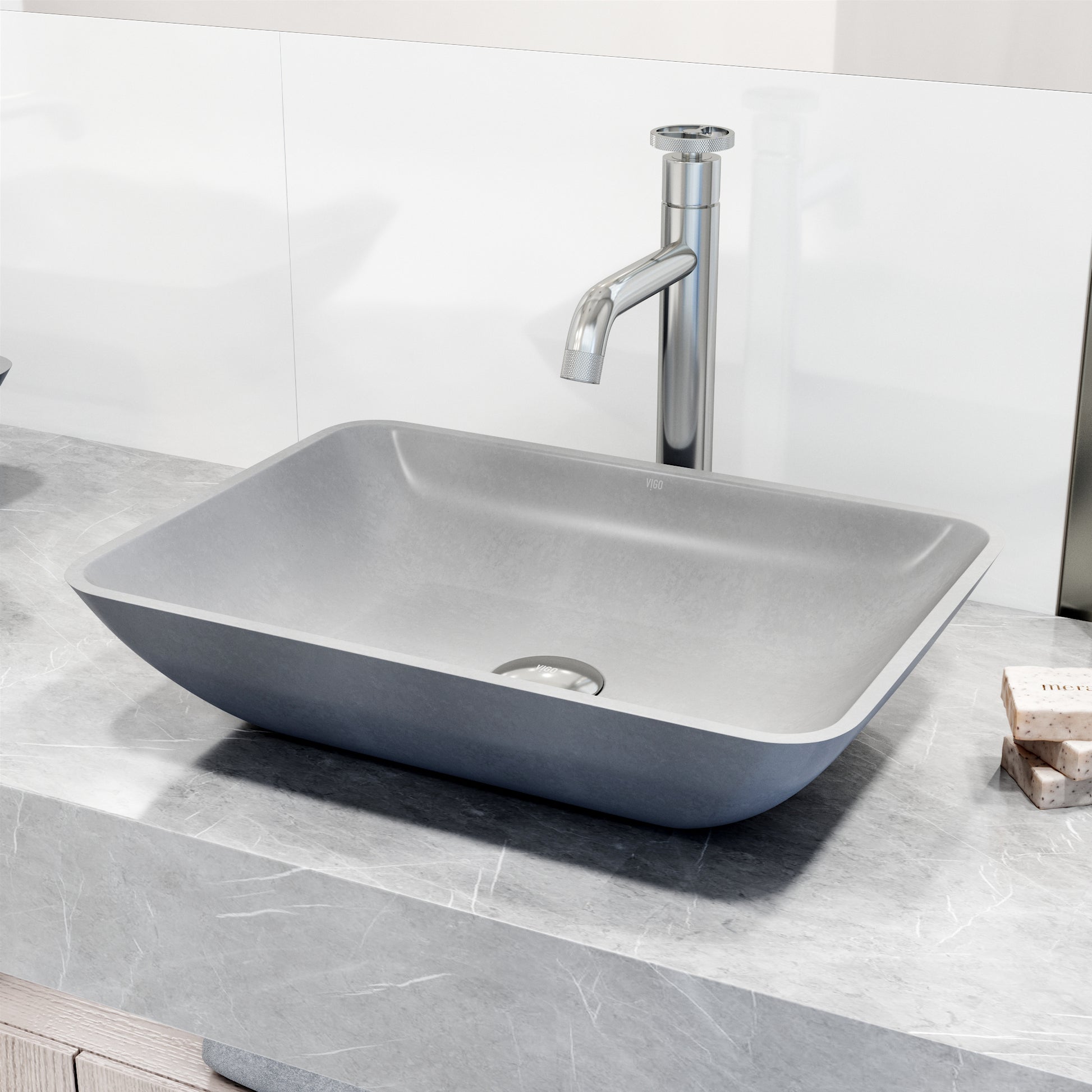 VIGO Duomo Gothic Gray Concreto Stone 18 in. L x 13 in. W x 4 in. H Rectangular Vessel Bathroom Sink