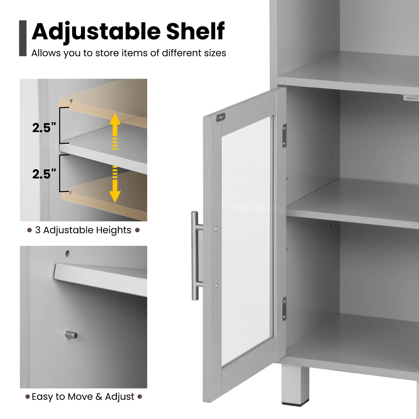 Costway 71'' Tall Tower Bathroom Storage Cabinet Organizer Display Shelves Bedroom Grey