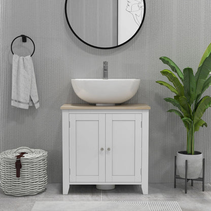 Kleankin Pedestal Sink Storage Cabinet, Under Sink Cabinet, Bathroom Vanity Cabinet with U-Shape and Adjustable Internal Shelf, White