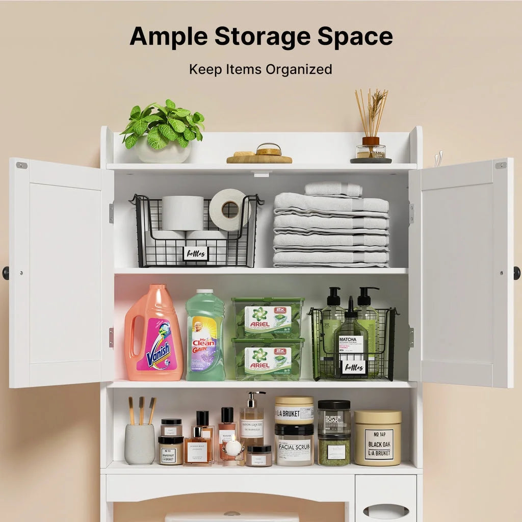 Aiho Over The Toilet Storage Cabinet, Bathroom Shelf Over Toilet, Bathroom Storage Cabinet Organizer - White