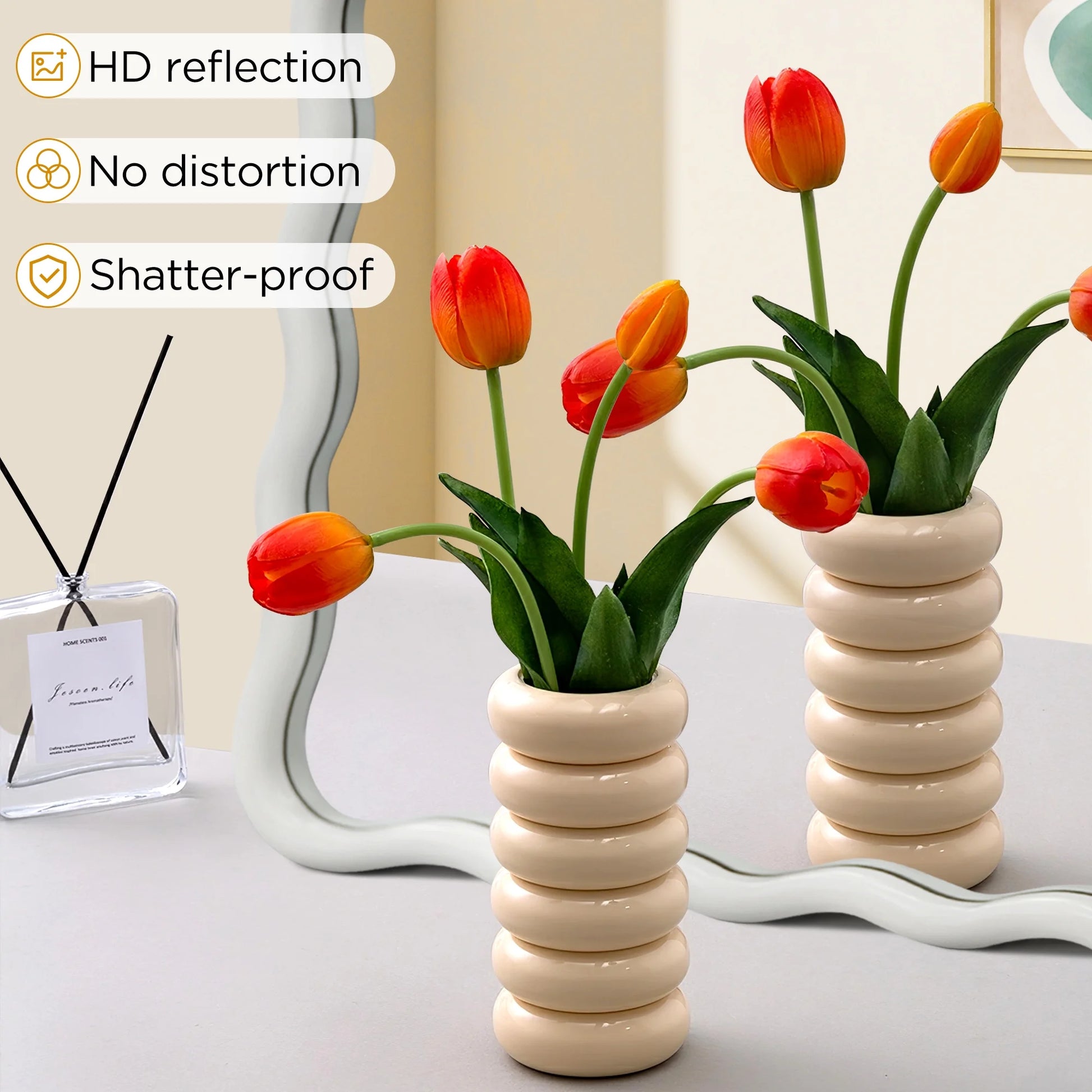 TEWLOSS Wavy Mirrors Wall Mirror, 30"x20" Bathroom Mirror Wood Framed, White