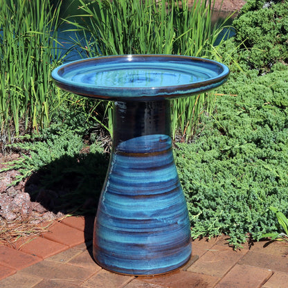 Sunnydaze Freestanding Ceramic Outdoor Bird Bath, Glazed, UV-Resistant Galaxy Blue Finish