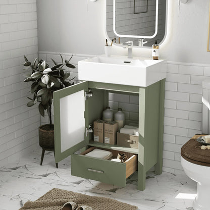 Harper & Bright Designs 20" Small Bathroom Vanity with Sink, Bathroom Vanity Cabinet with Ceramic Top and Storage Drawer, Blue