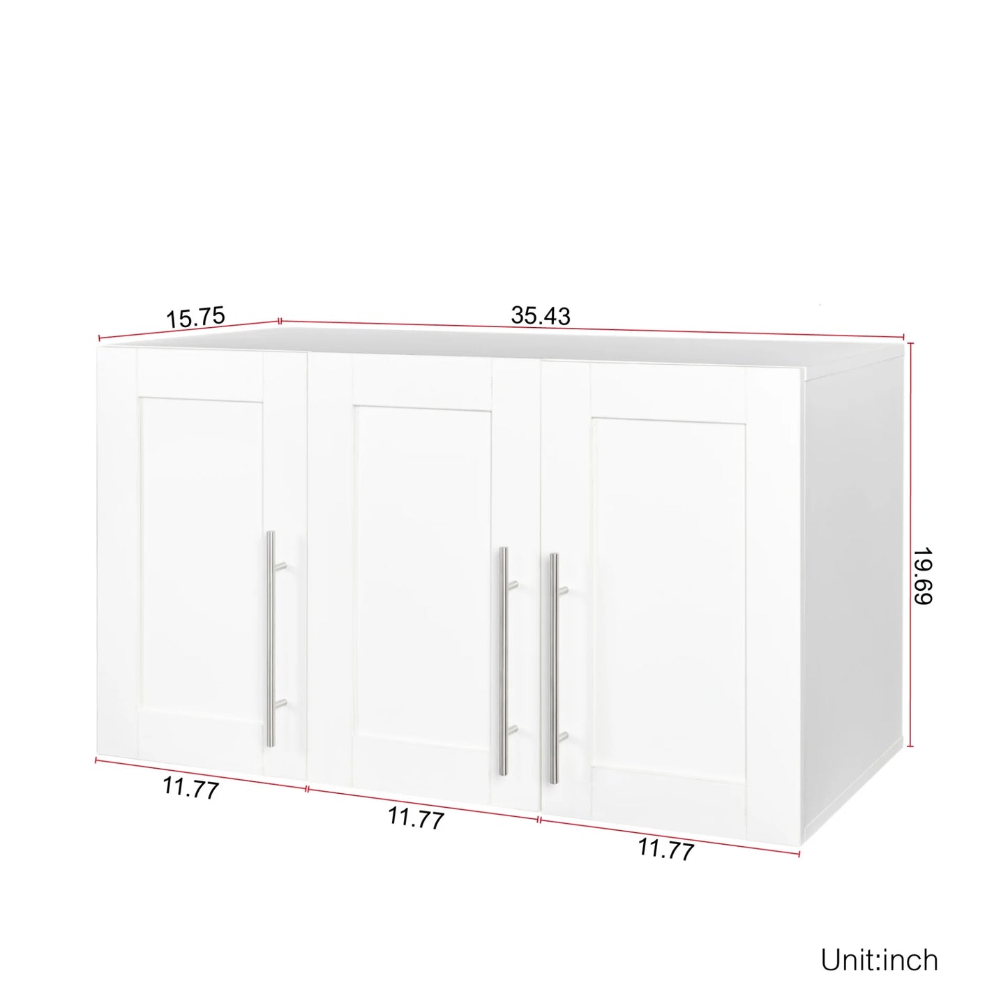 Wall Mounted Storage Cabinet, Kitchen Bathroom Wall Cabinet with Adjustable Shelves, Upper Stackable Storage Cabinet with 3 Doors, 15.75 "D x 35.43" W x 19.69 "H, White