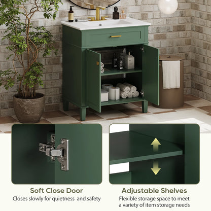 Harper & Bright Designs 30" Bathroom Vanity Combo with Ceramic Sink, Bathroom Vanity Cabinet with Soft Close Doors and Adjustable Shelves, Green