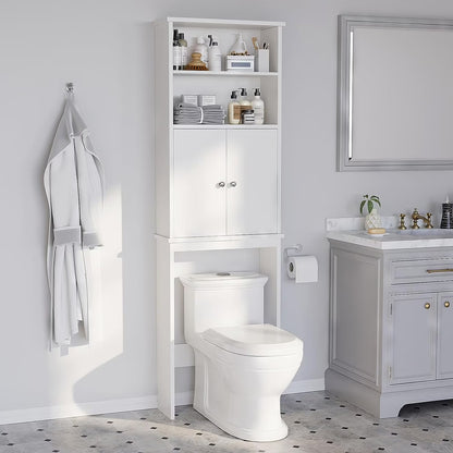 Sobaniilo Over The Toilet Storage Cabinet for Bathroom, Storage Organizer Over Toilet, Space Saver W/Adjustable Shelf & Open Storage Shelf, 75in, White
