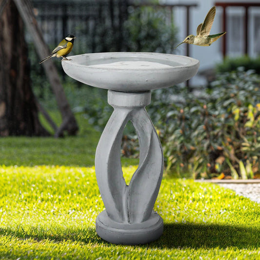 21.8 Inch Height Outdoor Bird Bath - Fibre Reinforced Concrete Large Bird Bath Stylish with Curved Pedestal for Garden, Patio, Backyard, Lawn
