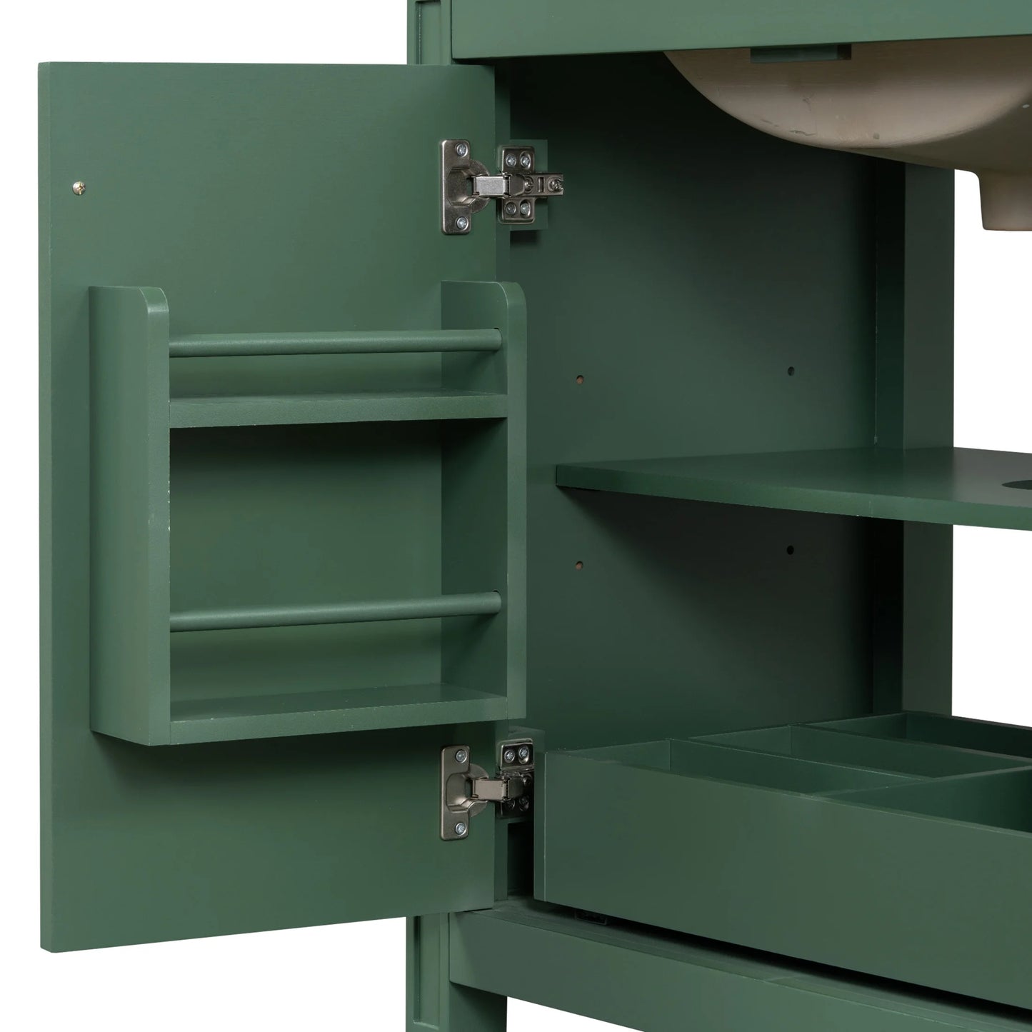 GDF Studio Vintage 30" Bathroom Vanity with Ceramic Sink, Soft-Close Door, and Ample Storage, Green