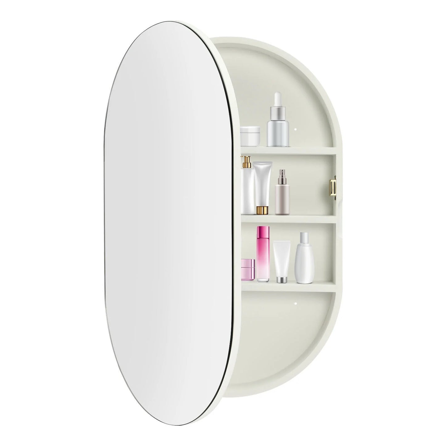Fichiouy Bathroom Mirror Cabinet Oval Wall Mounted Cabinet Storage Cabinet with Mirror for Bathroom 19.76" x 30.82"