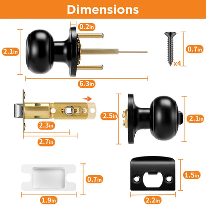 Door Knobs with Lock, 5/10Pack Door Handle Locks for Interior, Bedroom & Bathroom, Privacy Black Door Knob for Left-handed & Right-handed Doors